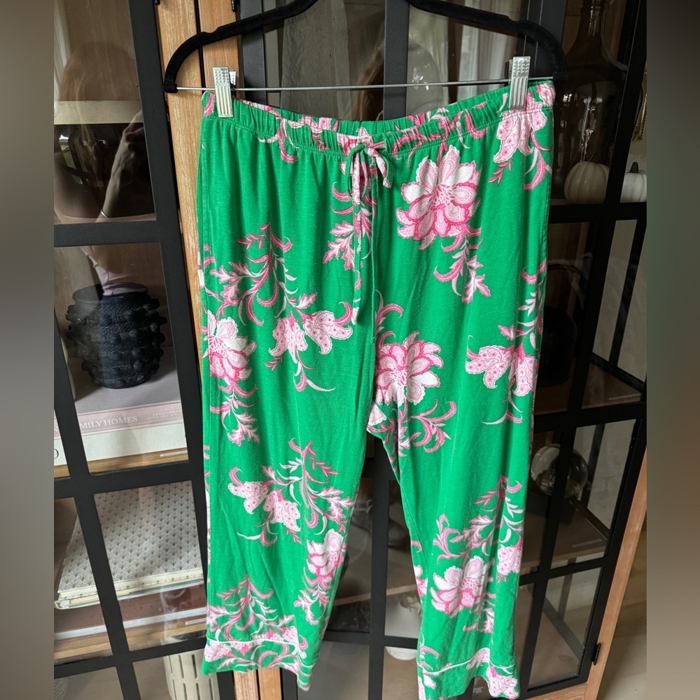 The Cat’s Pajamas pants floral kelly green pink white modal pima cotton blend